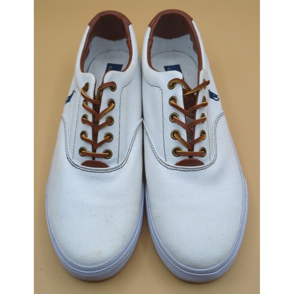 Polo Ralph Lauren Vaughn White Canvas Sneakers Shoes Mens Size 11 D Leather Lace - Picture 5 of 12